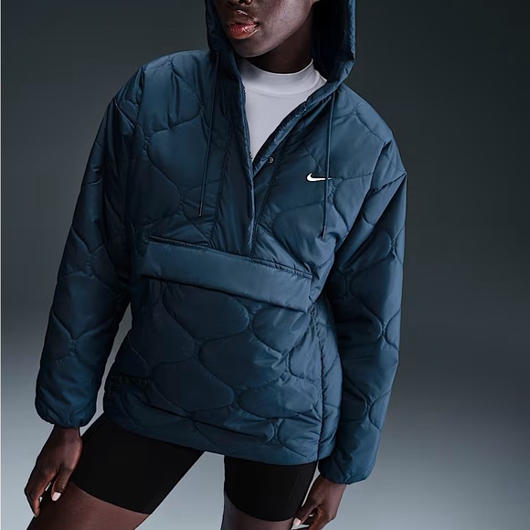 Nike Women's Sportswear Essential Quilted Anorak Jacket Navy - Picture 1 of 8